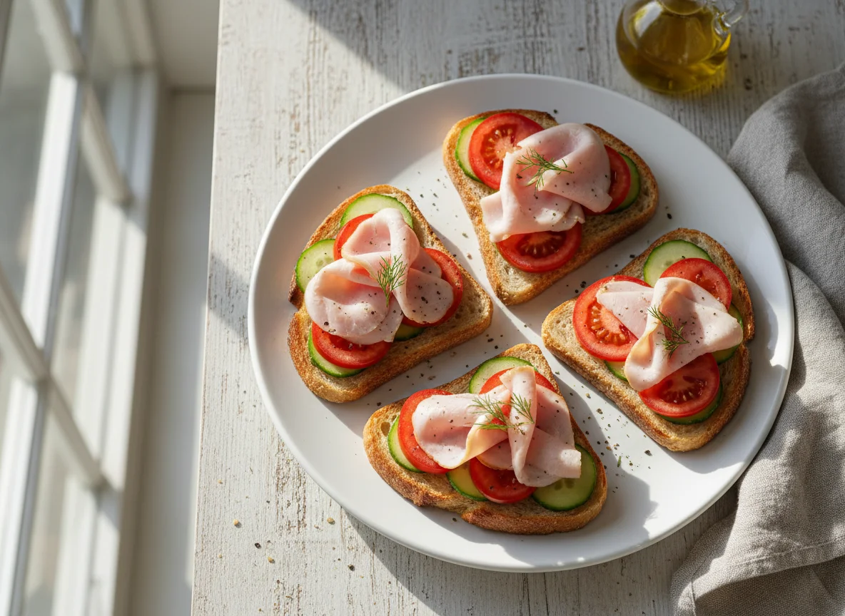 Ham and vegetable toast photo