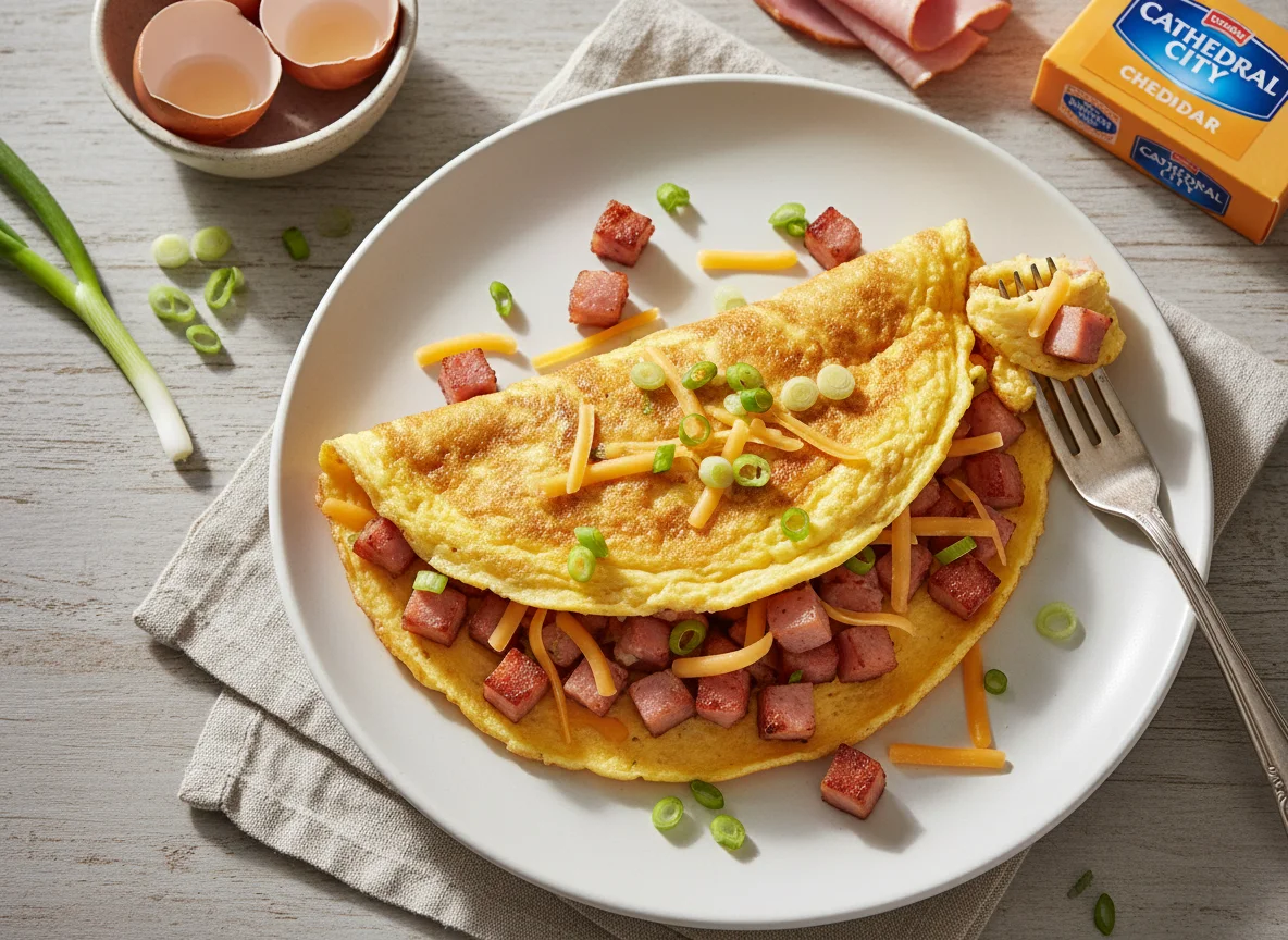 Ham, Cheese and Spring Onion Omelette photo