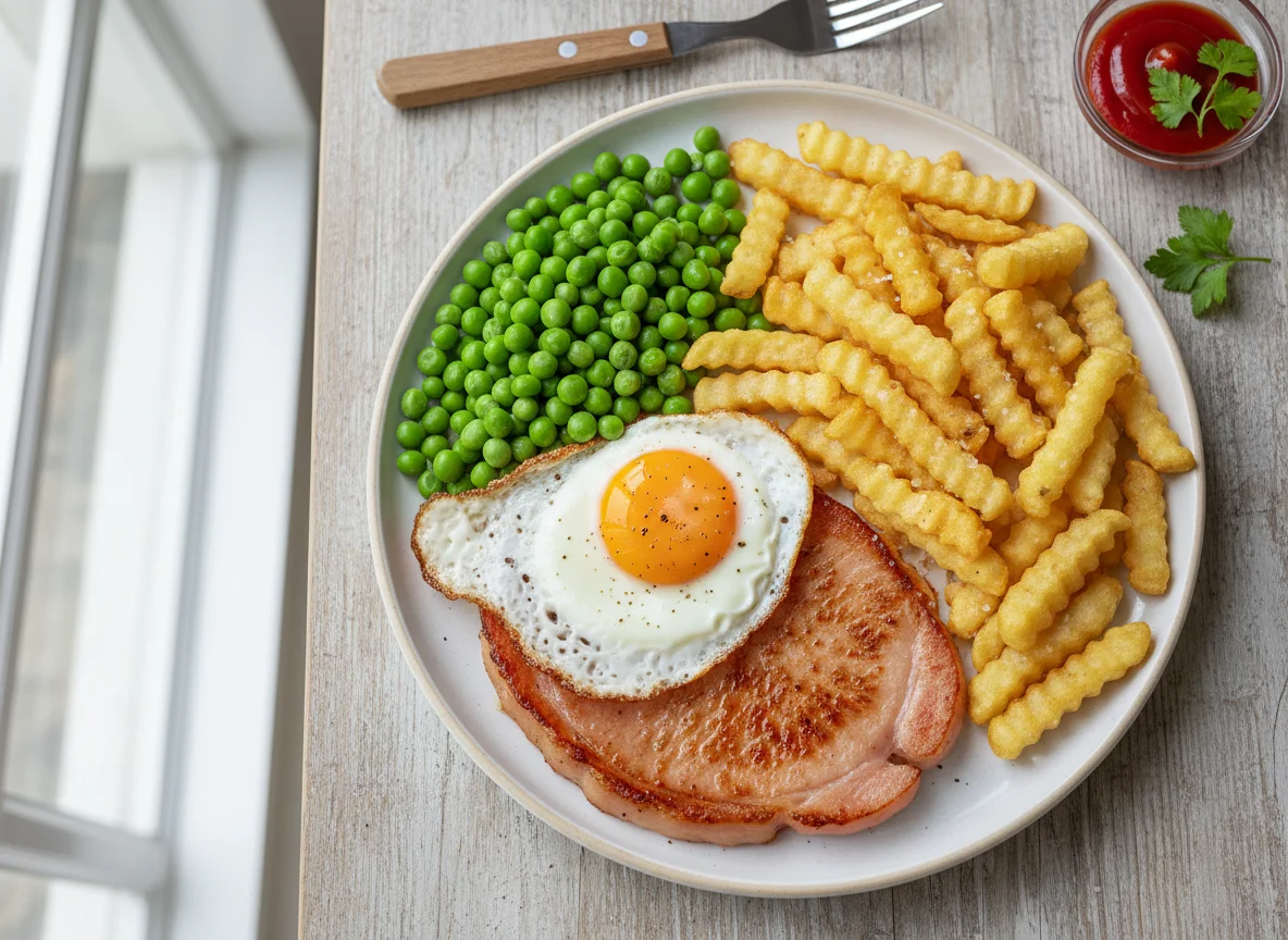 Ham, Egg, Chips and Peas photo