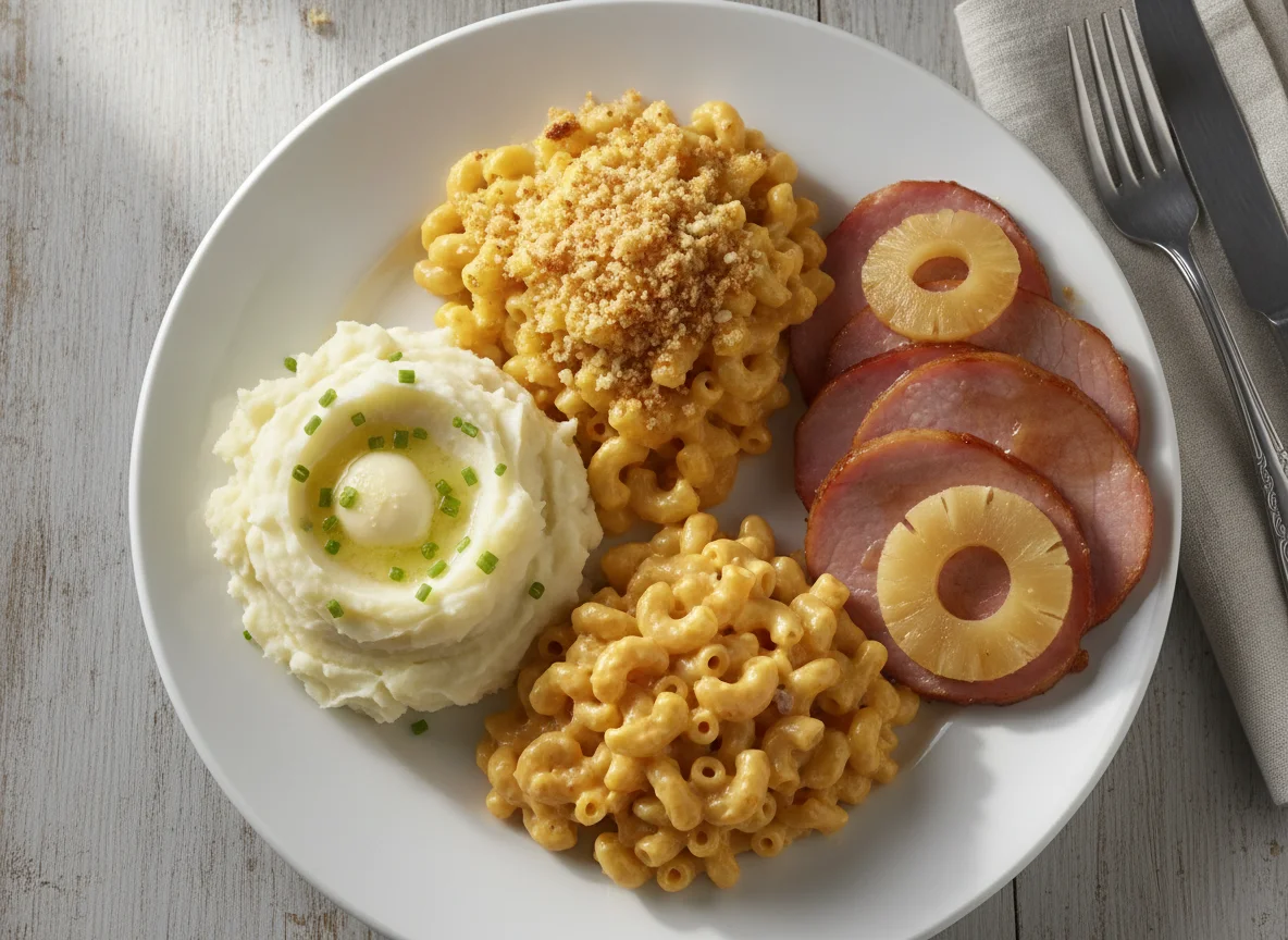 Ham, Macaroni and Cheese, and Mashed Potatoes photo
