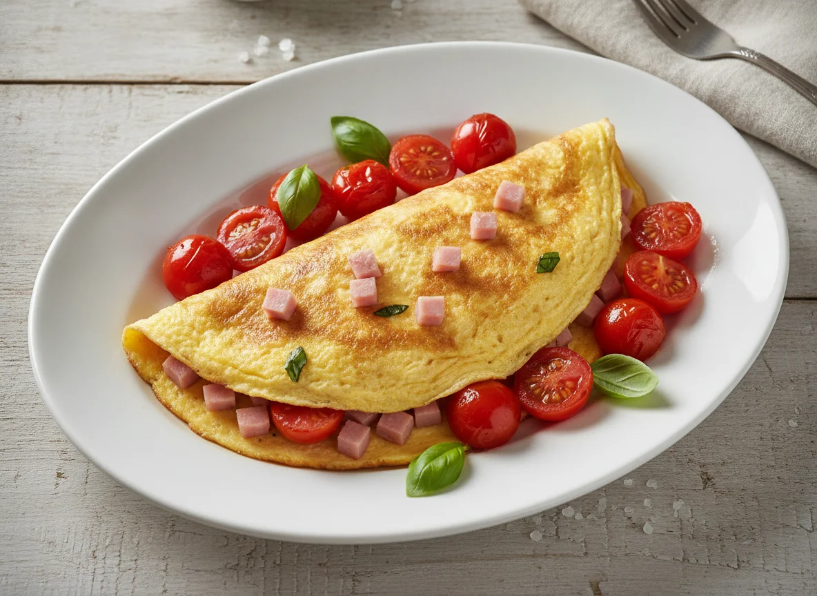 Ham Omelette with Cherry Tomatoes photo