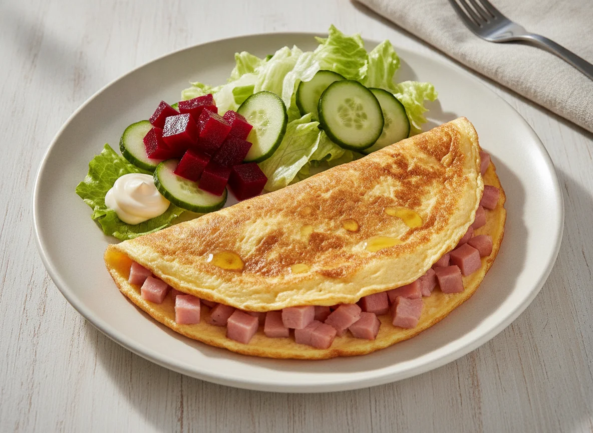Ham Omelette with Side Salad and Beetroot photo