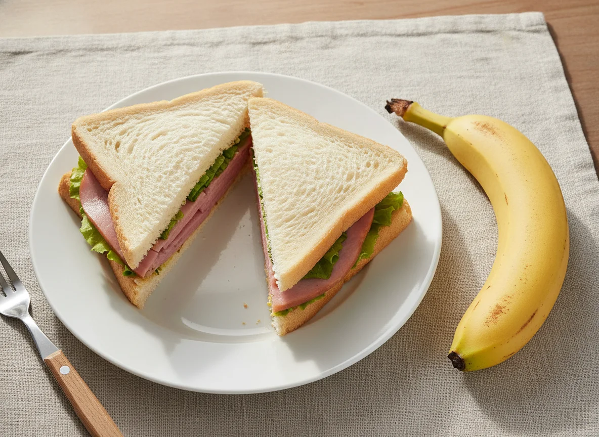 Ham sandwich and banana photo