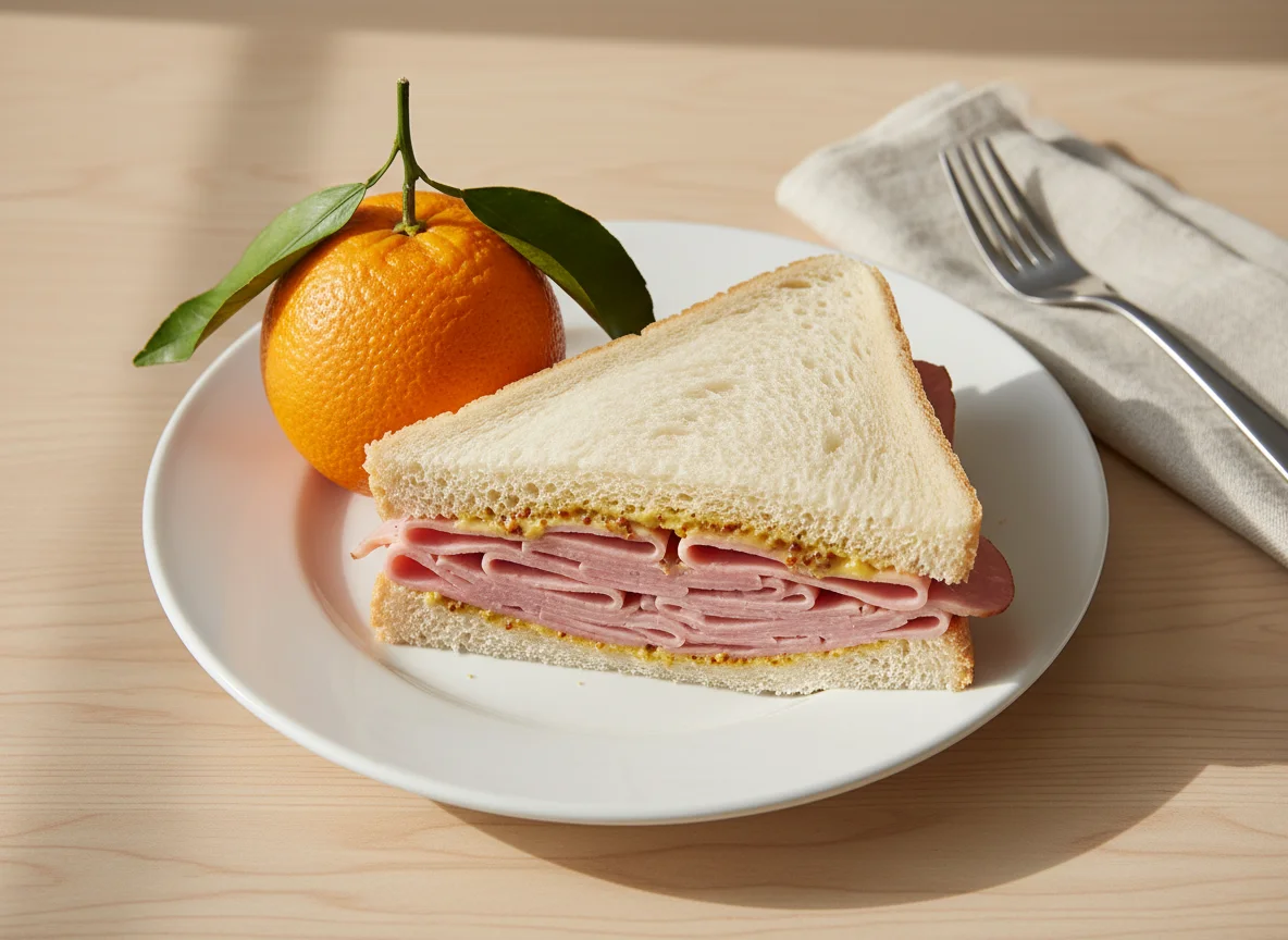 Ham Sandwich and Orange photo