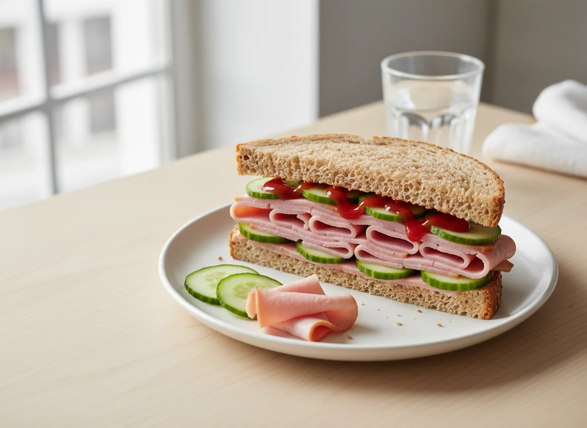Ham sandwich with cucumber photo