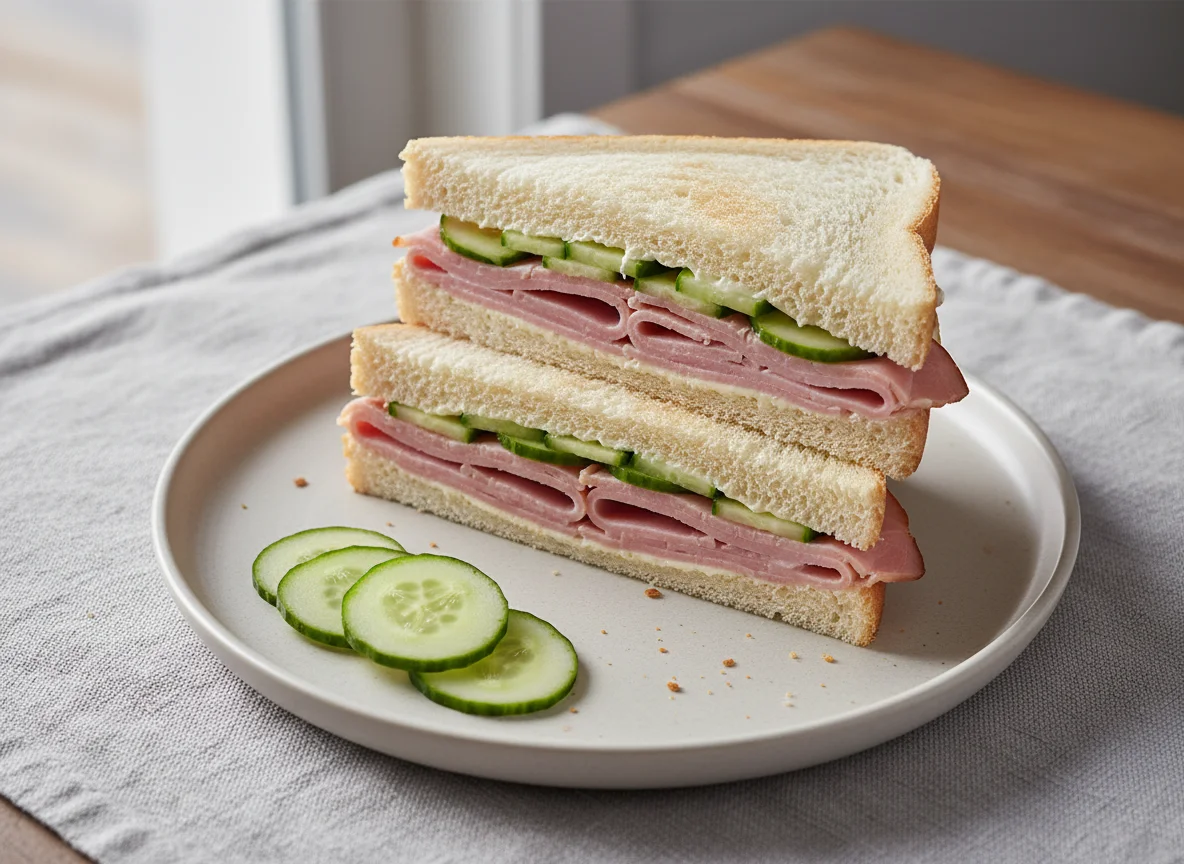Ham Sandwich with Cucumber Slices photo