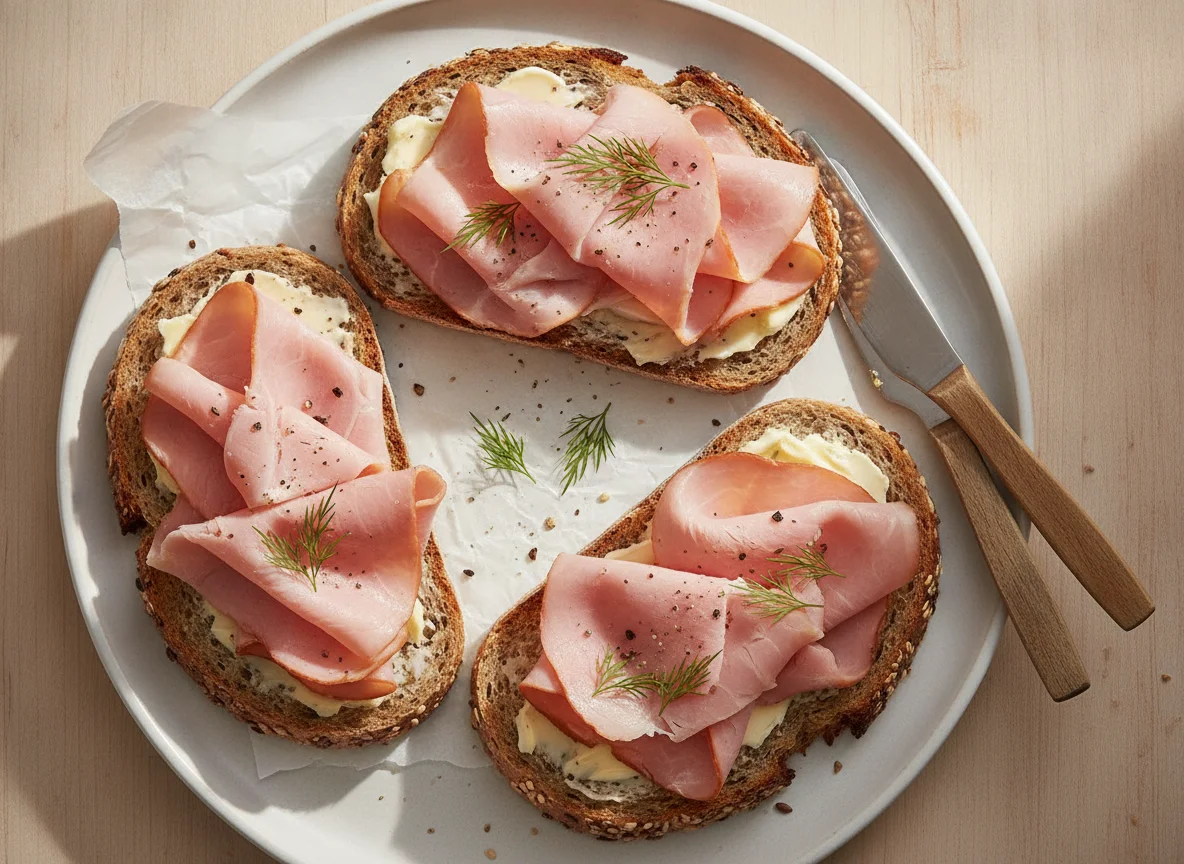 Ham sandwiches on whole grain bread photo