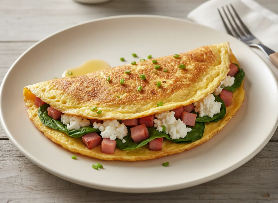 Ham, Spinach, and Cottage Cheese Omelet photo