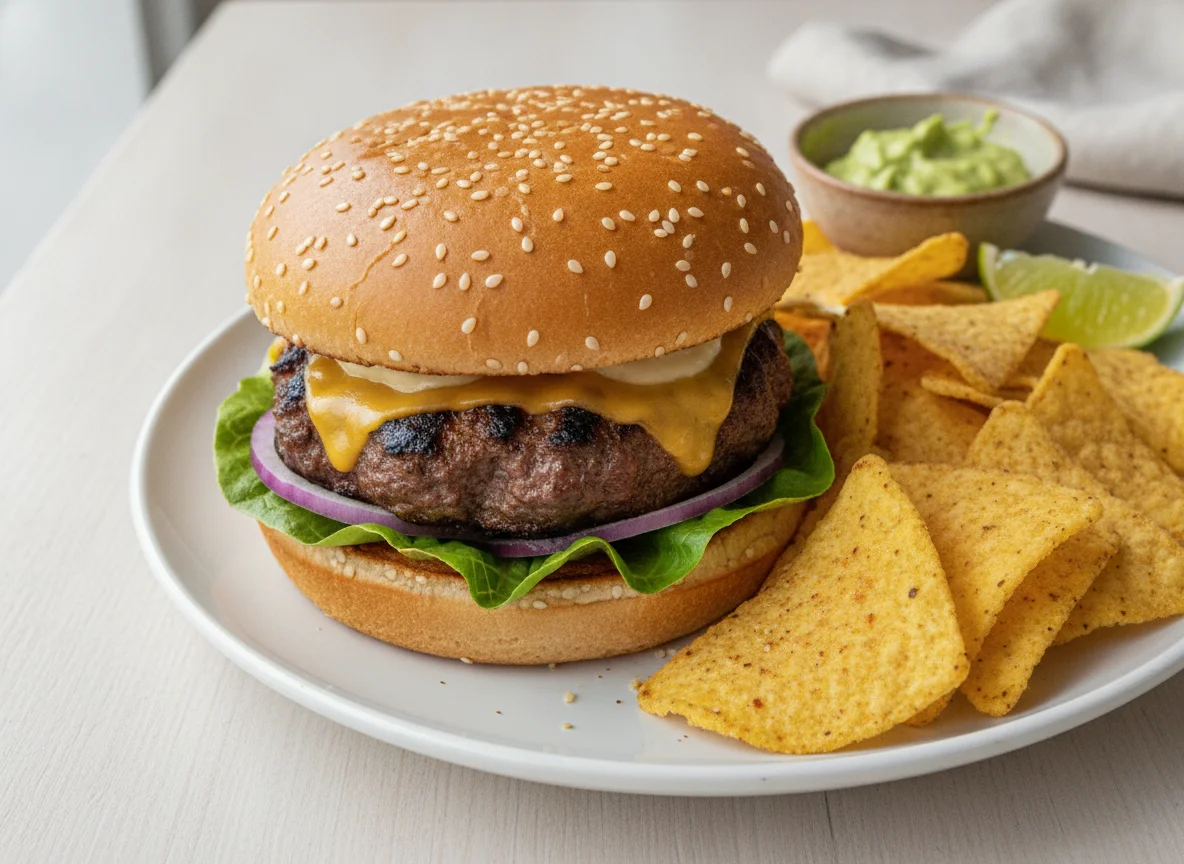 Hamburger with Corn Chips photo