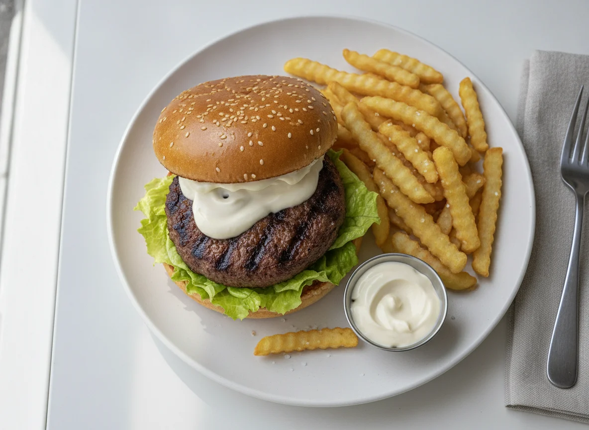 Hamburger with French Fries photo
