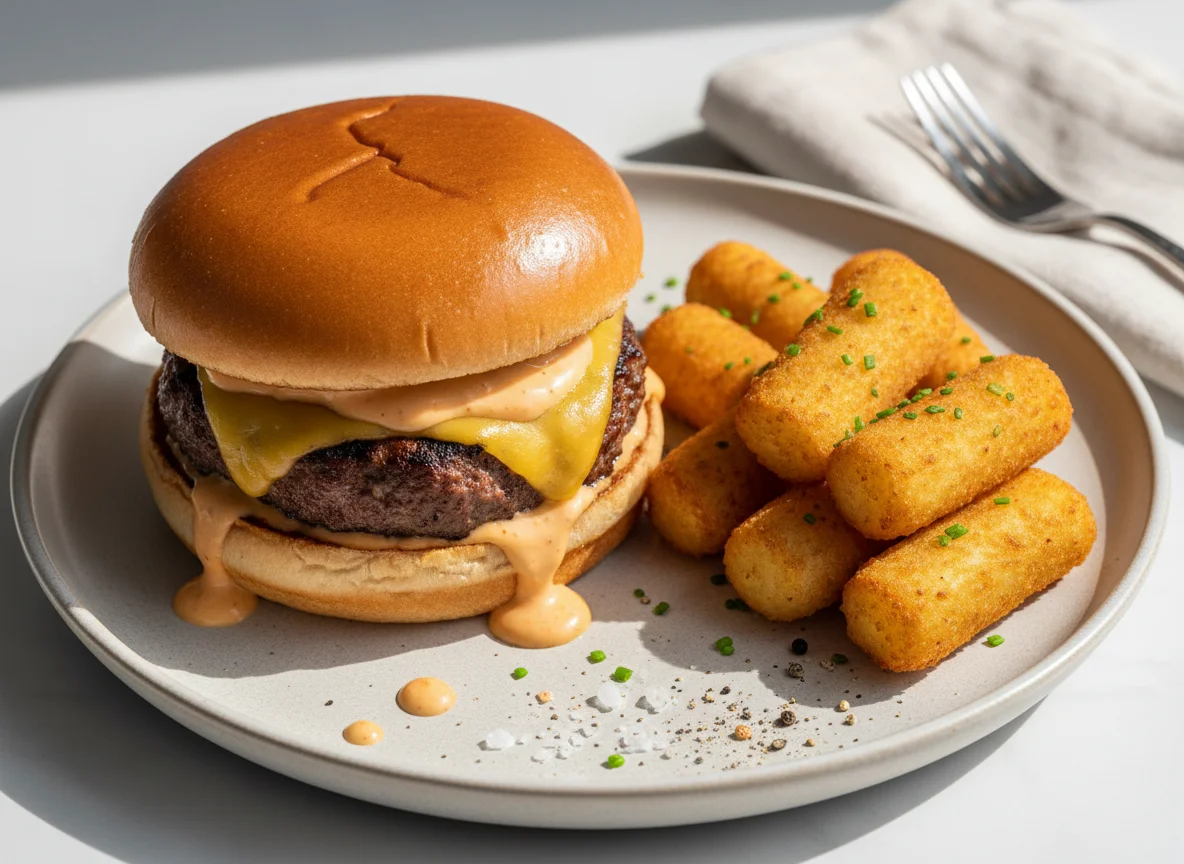 Hamburger with potato croquettes photo