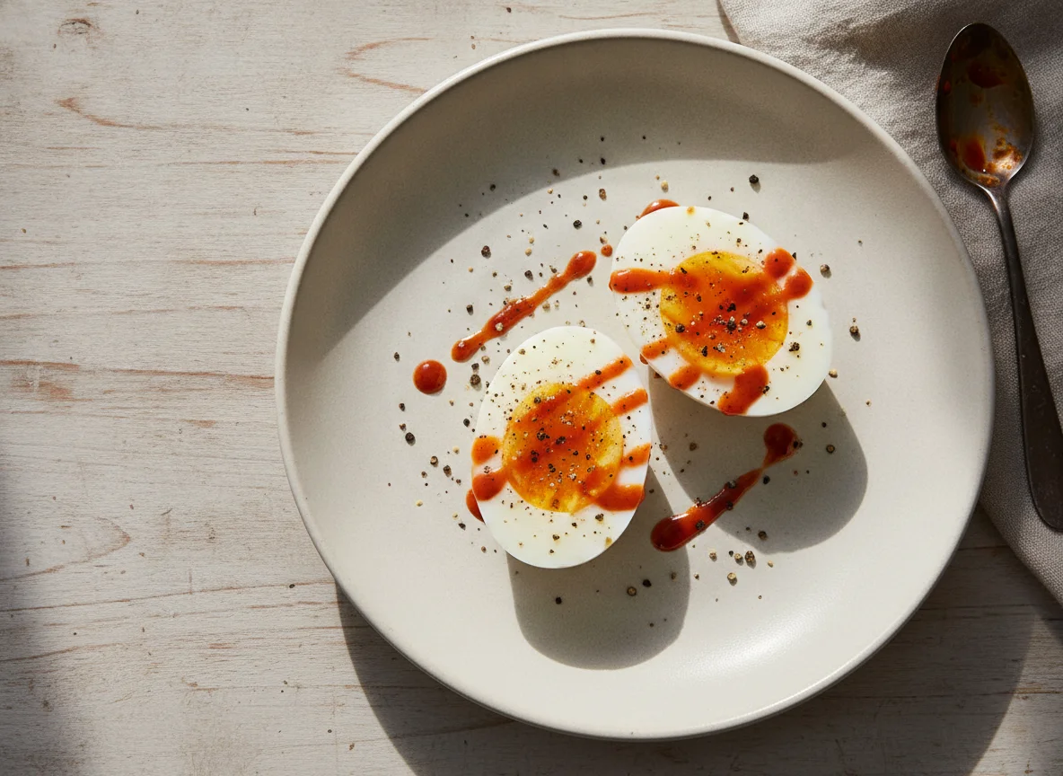Hard-boiled eggs with seasoning photo