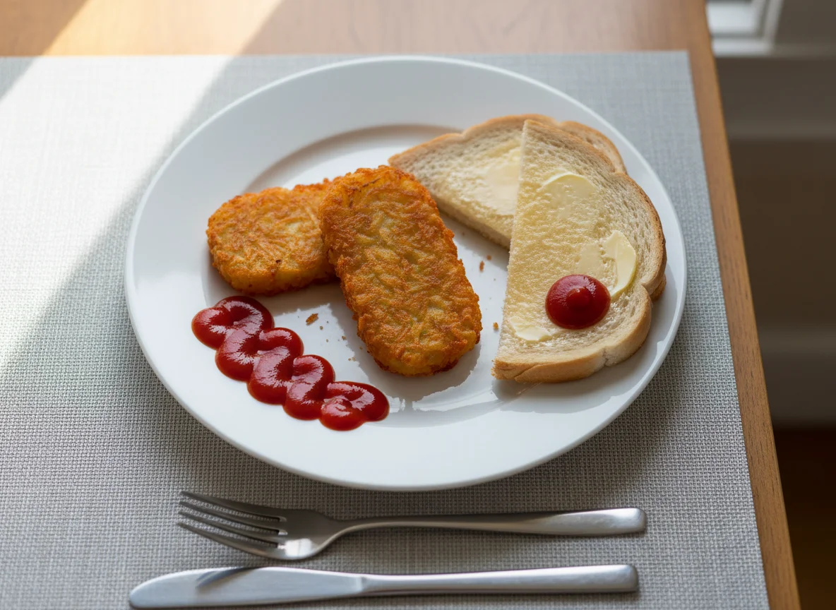 Hash Brown and Toast with Ketchup photo
