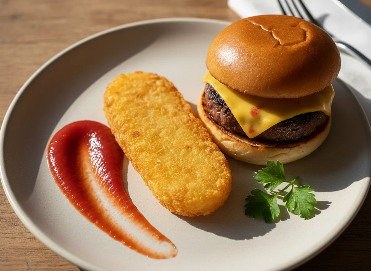 Hash Brown with Tomato Sauce and Small Burger photo