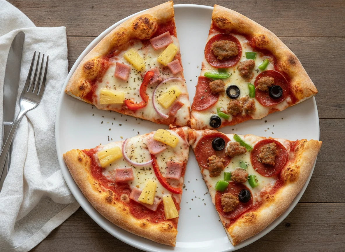 Hawaiian and Supreme Pizza Slices photo
