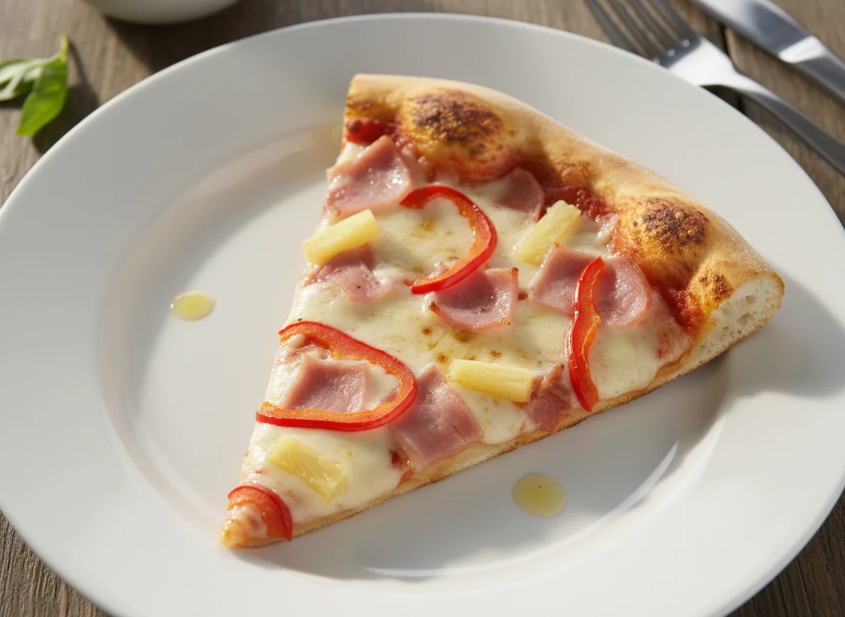 Hawaiian Pizza Slice with Red Bell Pepper photo