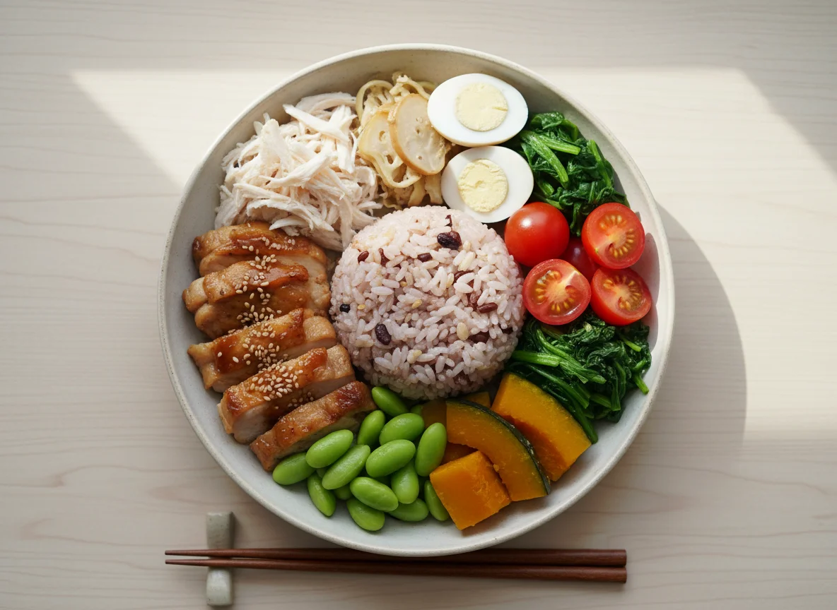 Healthy Bento with Mixed Grain Rice photo