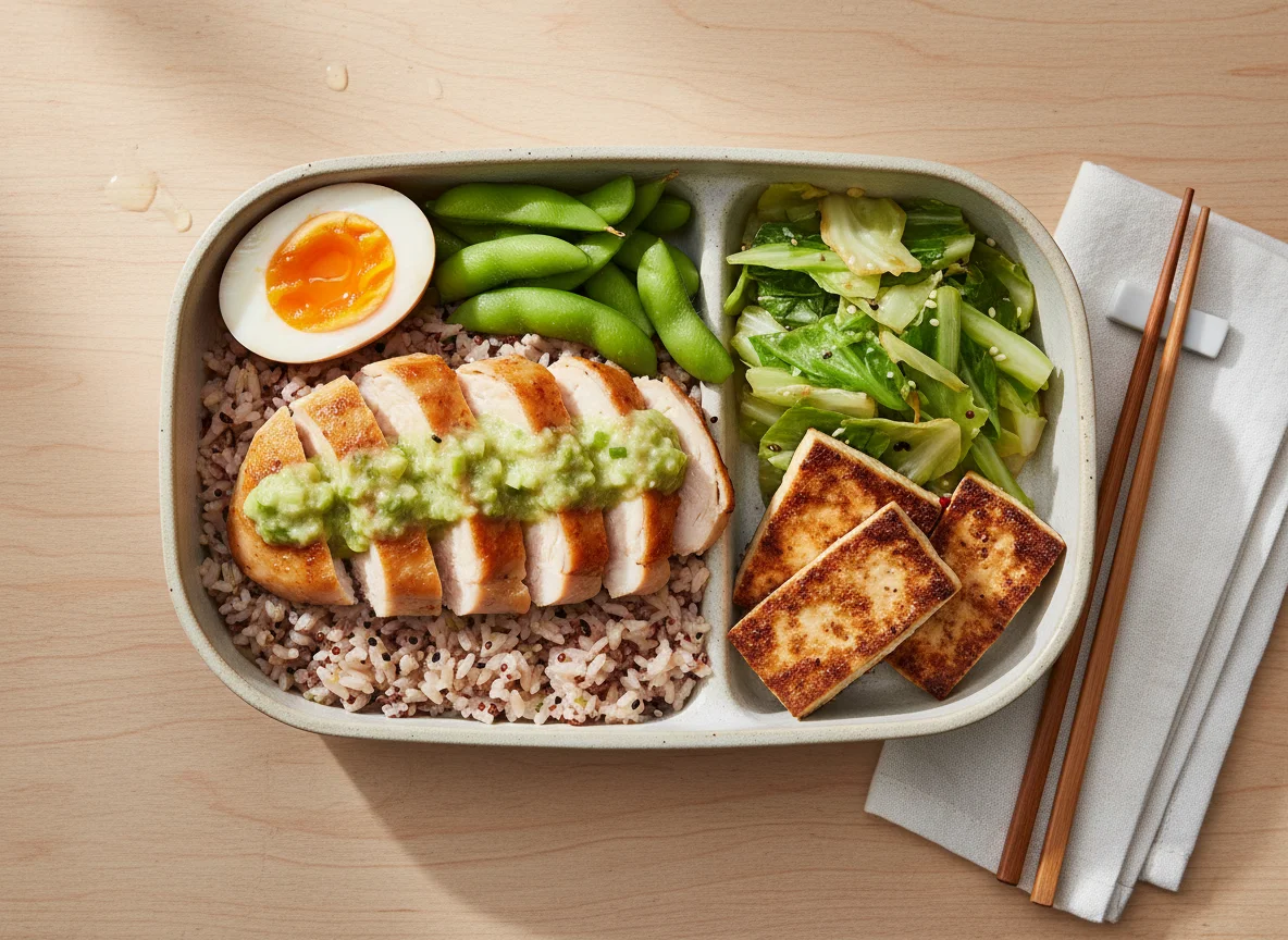 Healthy Chicken and Tofu Bento photo