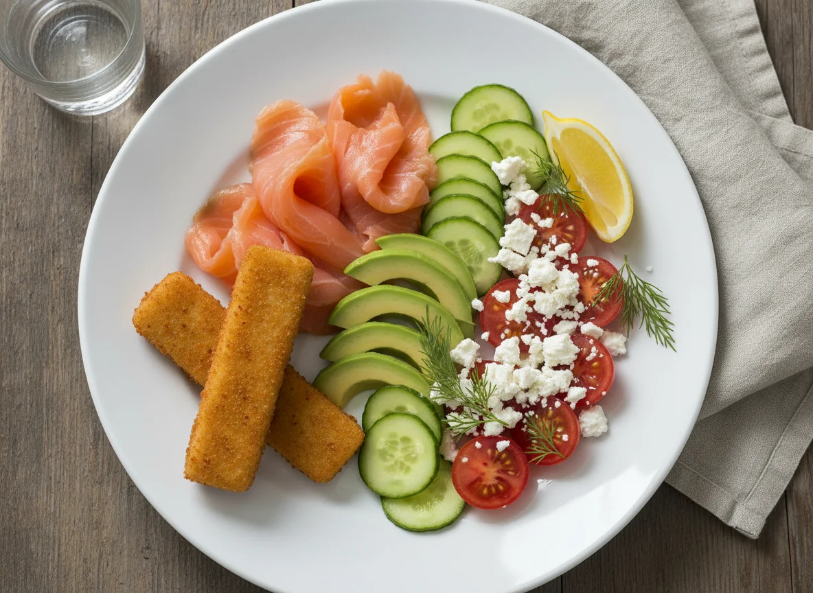 Healthy Plate with Smoked Salmon and Vegetables photo