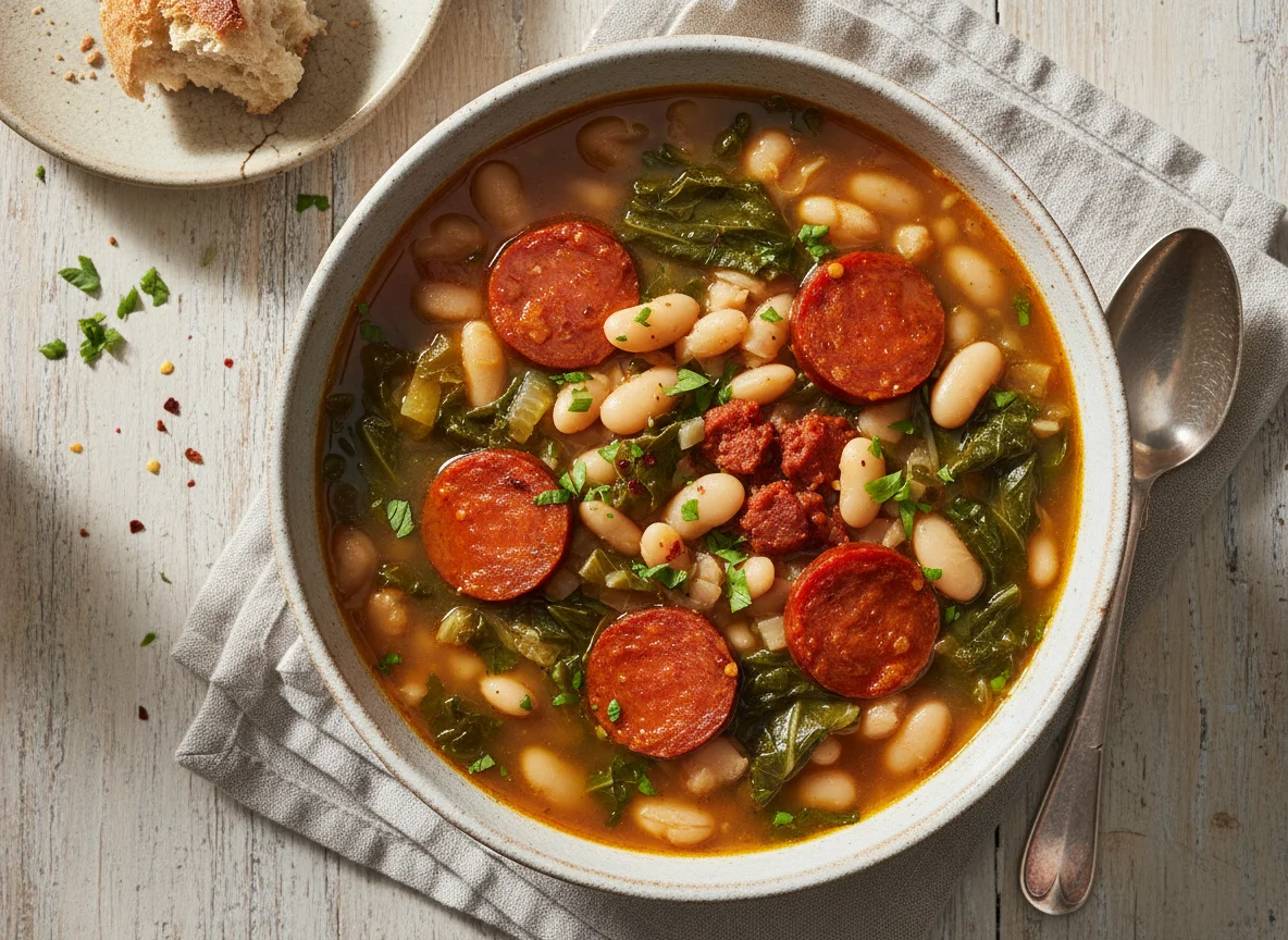 Hearty Bean and Greens Soup with Sausage photo