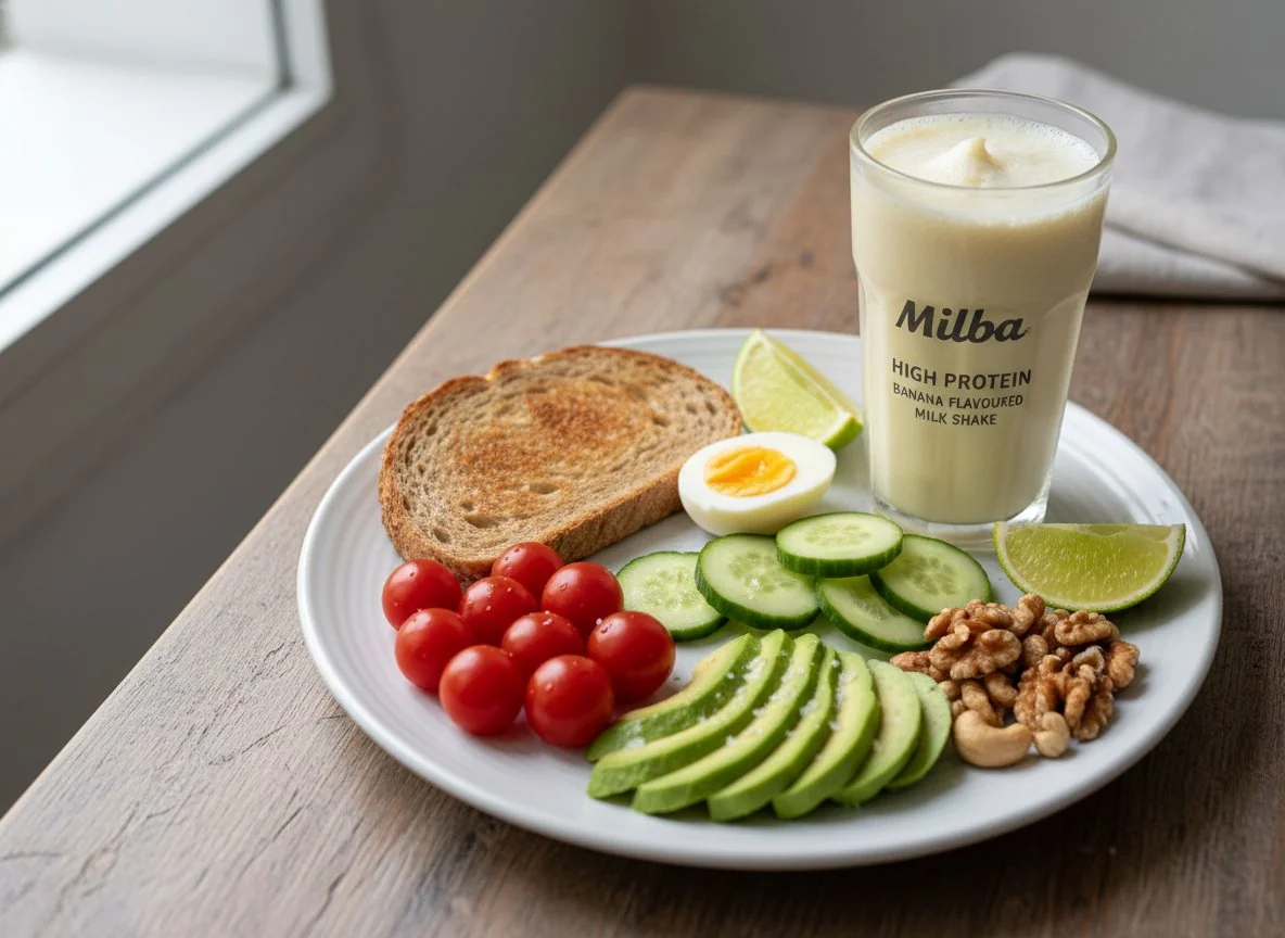 High Protein Breakfast Plate with Shake photo