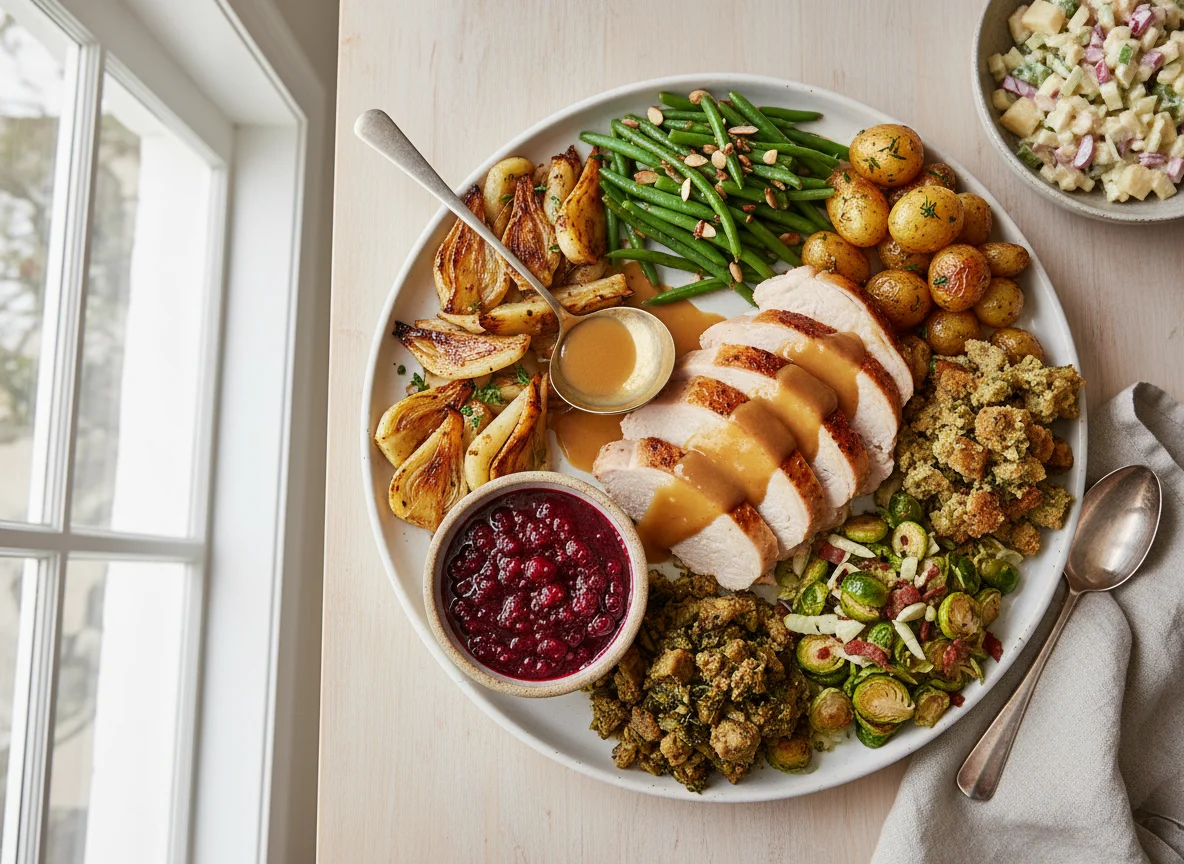 Holiday Meal with Turkey and Sides photo