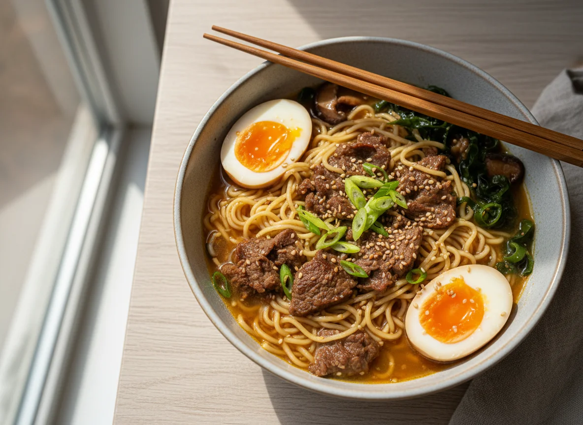 Homemade Beef Ramen with Egg photo