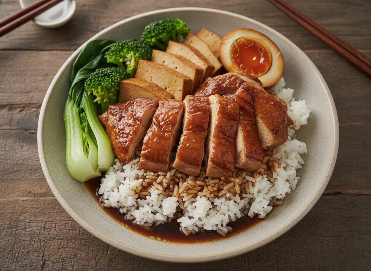 Hong Kong Style Soy Sauce Chicken and Tofu Rice photo
