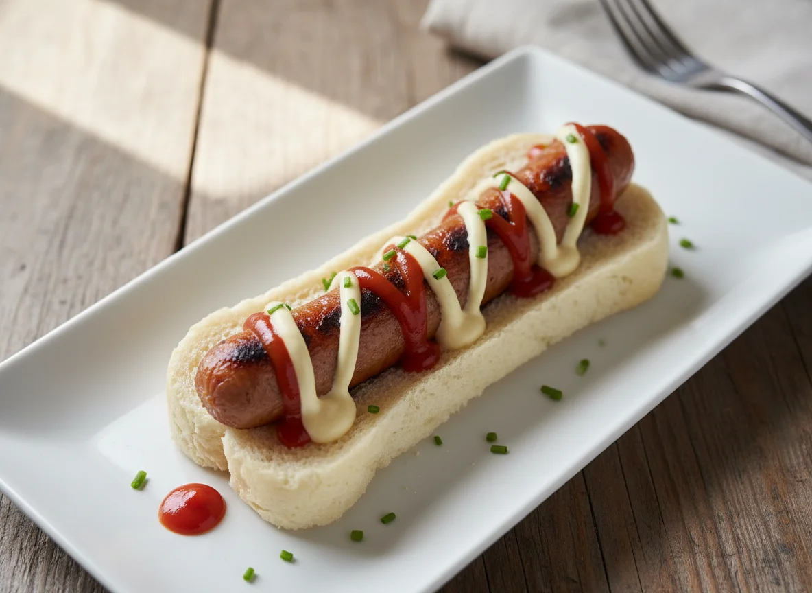 Hot dog on bread with sauces photo