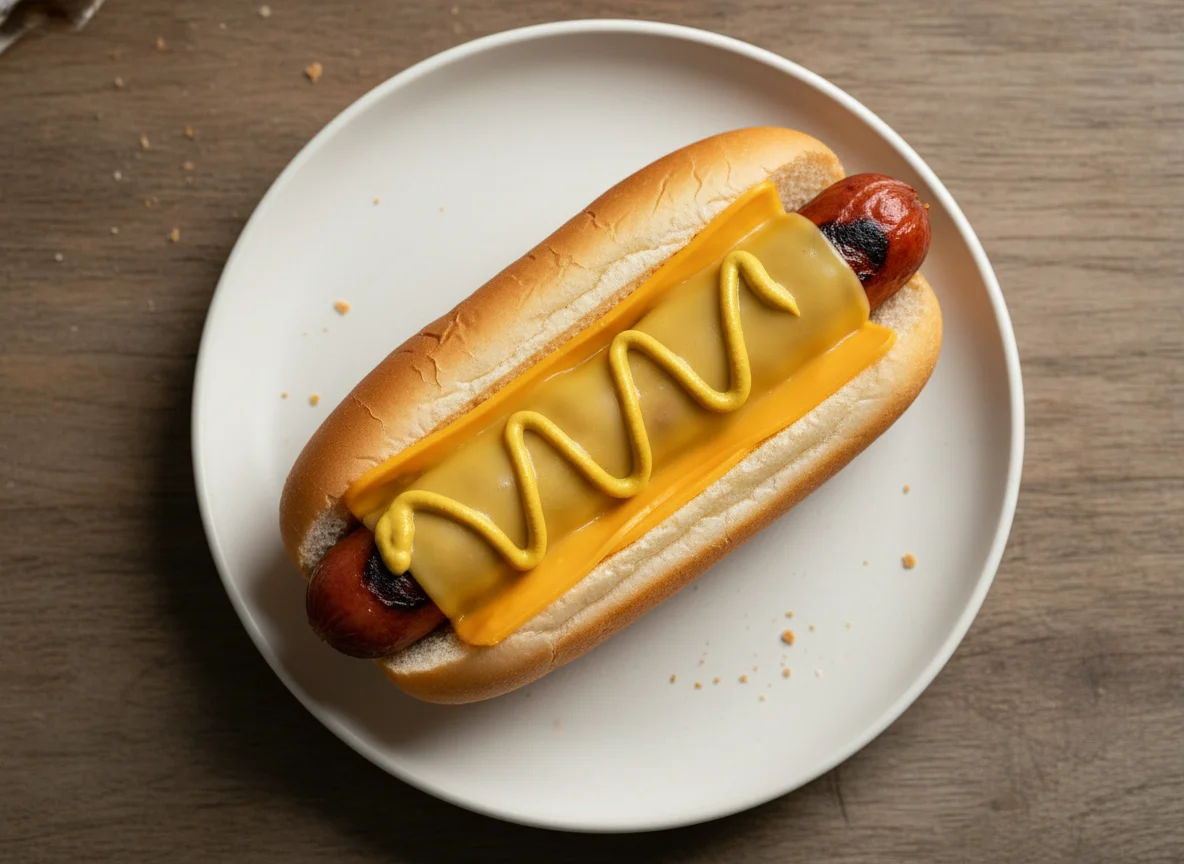Hot Dog Sandwich with Cheese and Mustard photo