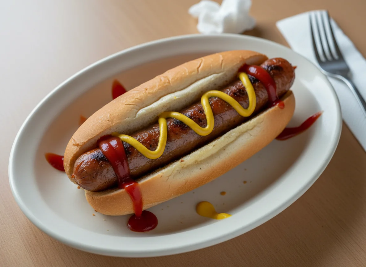 Hot Dog with Ketchup and Mustard photo