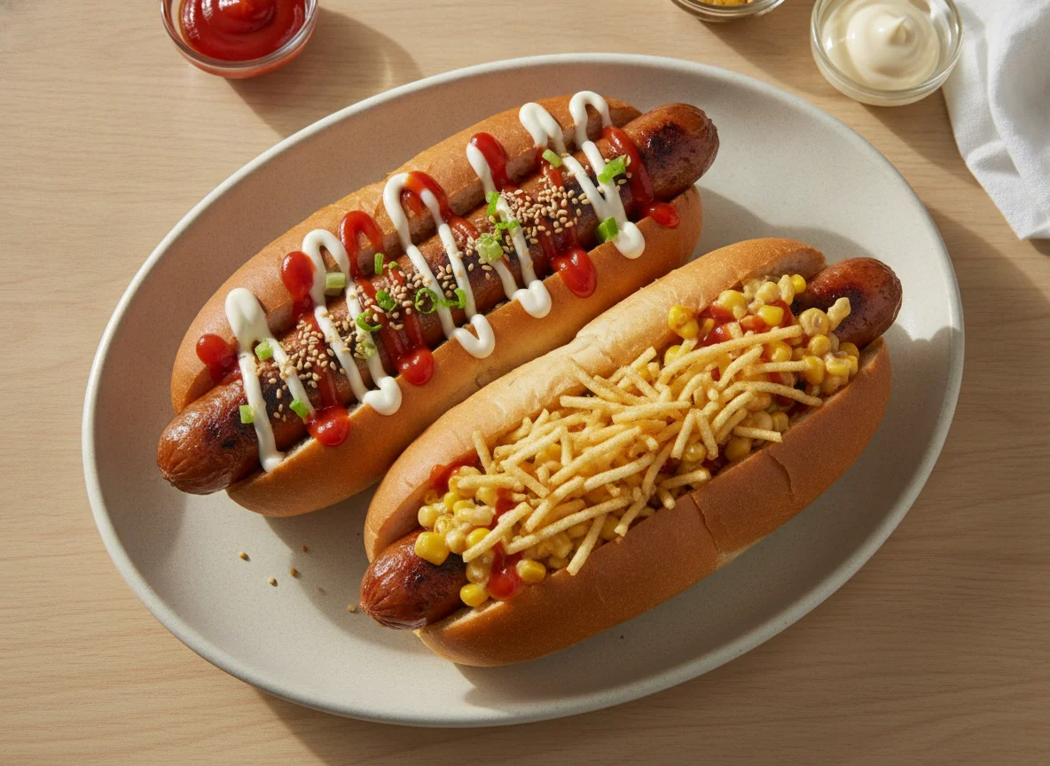 Hot dogs in buns photo