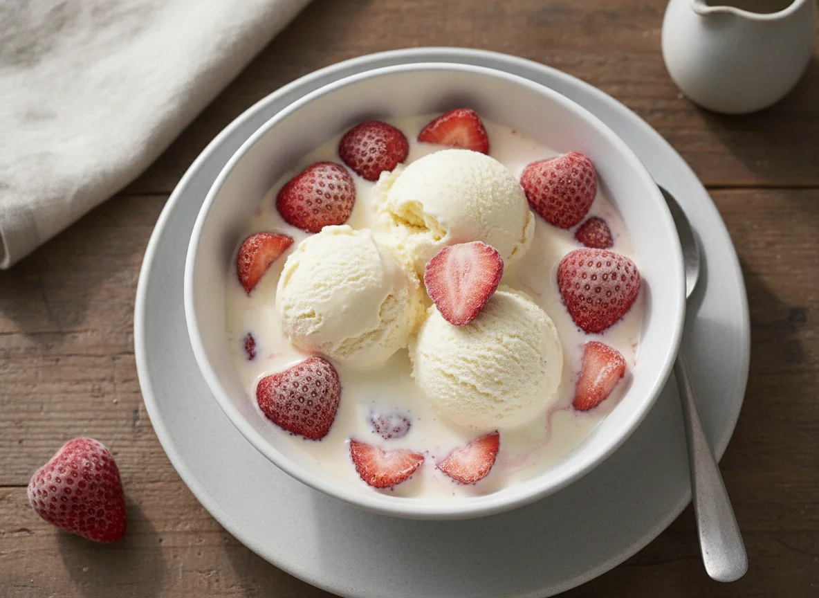 Ice Cream, Strawberries and Soy Milk photo