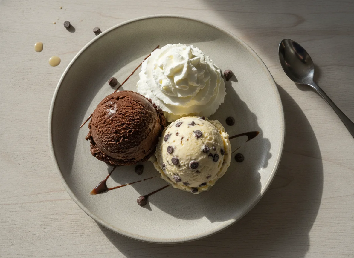 Ice cream with whipped cream photo