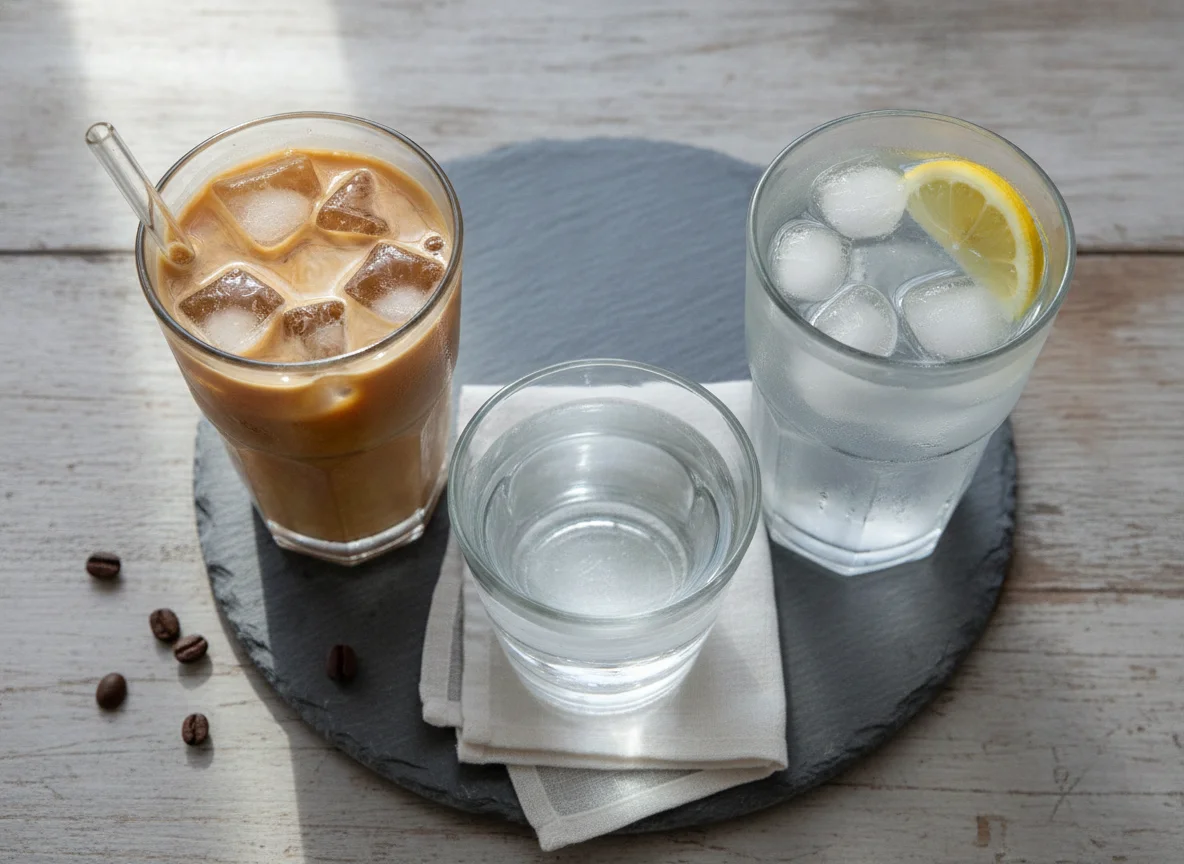 Iced Coffee and Water photo