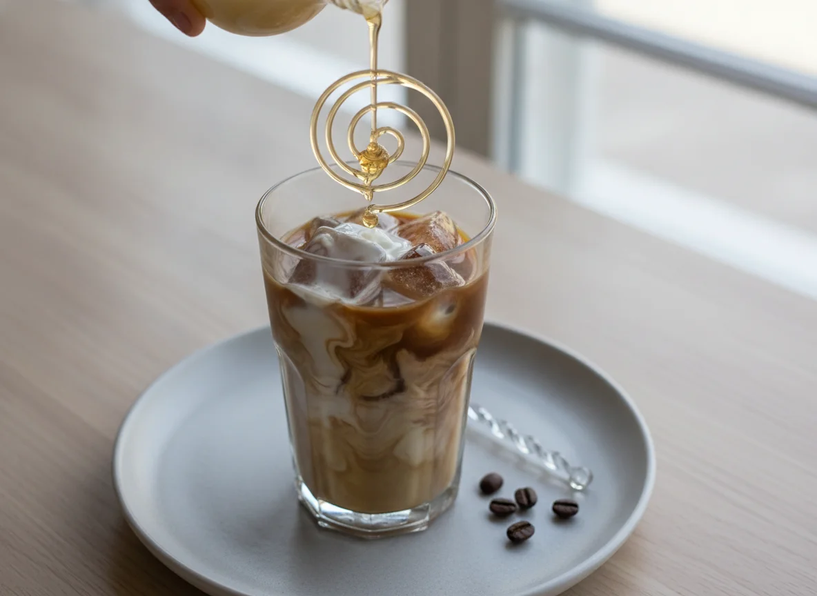 Iced coffee with milk and syrup photo