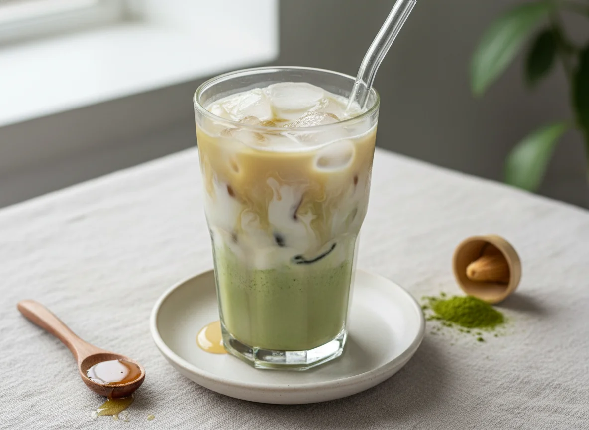 Iced Matcha Latte with Coconut Milk and Honey photo