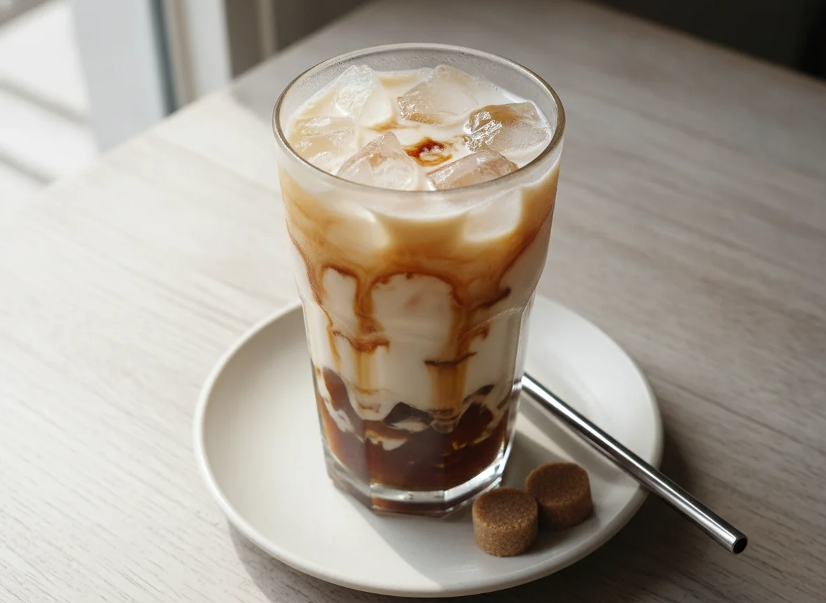 Iced Milk Drink with Brown Sugar Jelly photo
