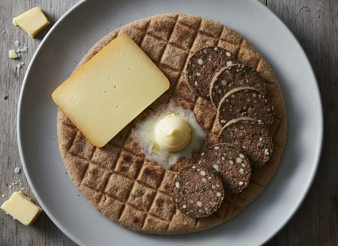 Icelandic flatbread with cheese and liver sausage photo