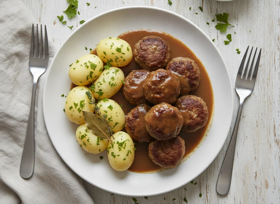 Icelandic Meatballs with Potatoes and Brown Sauce photo