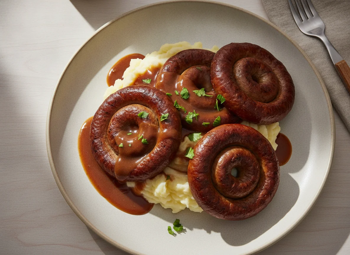 Icelandic Sausages with Mashed Potatoes and Gravy photo