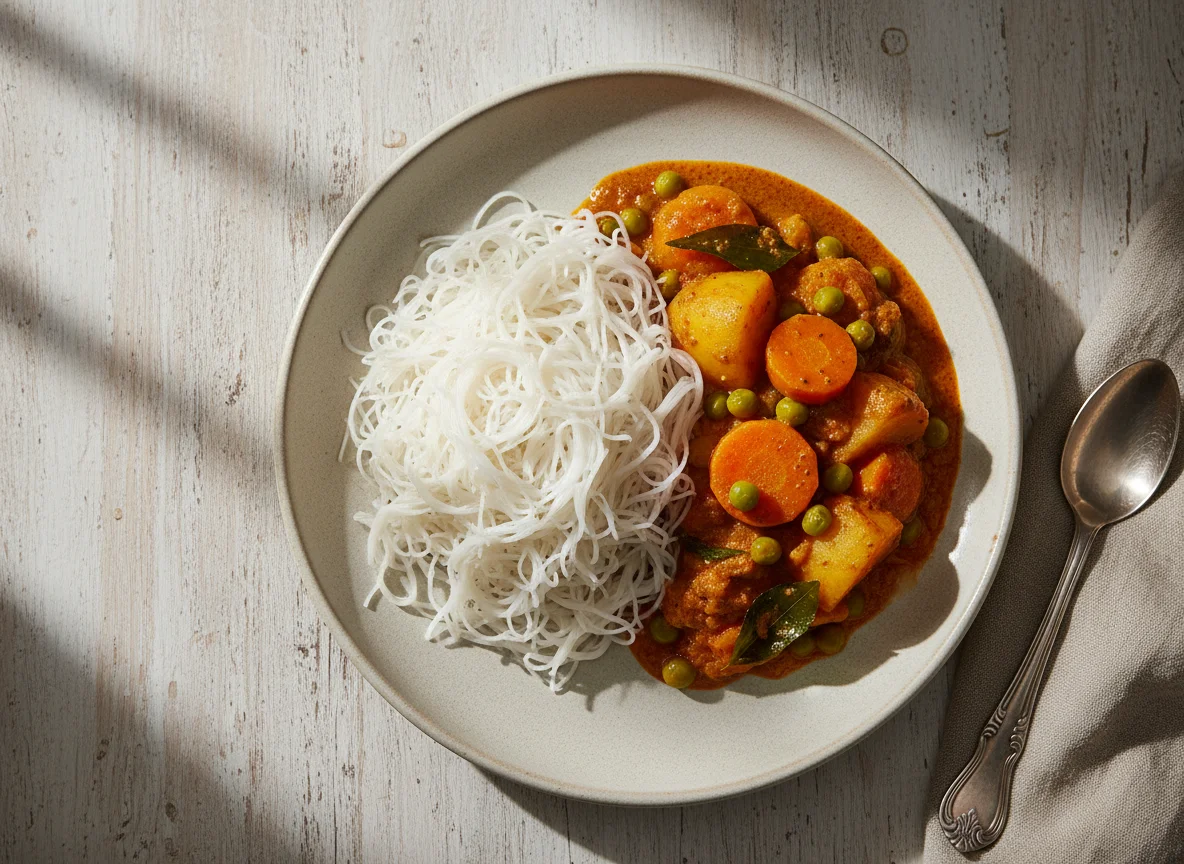 Idiyappam with Mixed Vegetable Curry photo