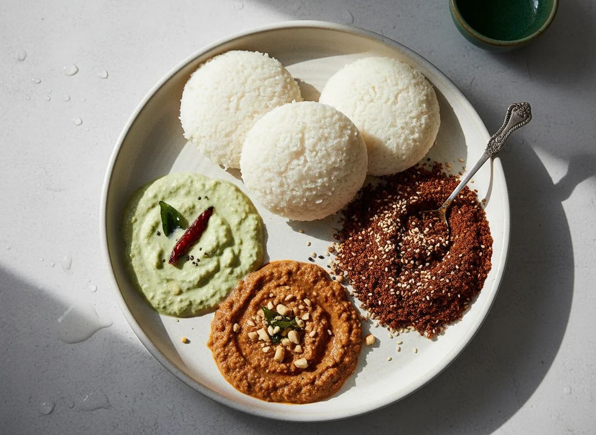 Idli with Chutneys and Podi photo