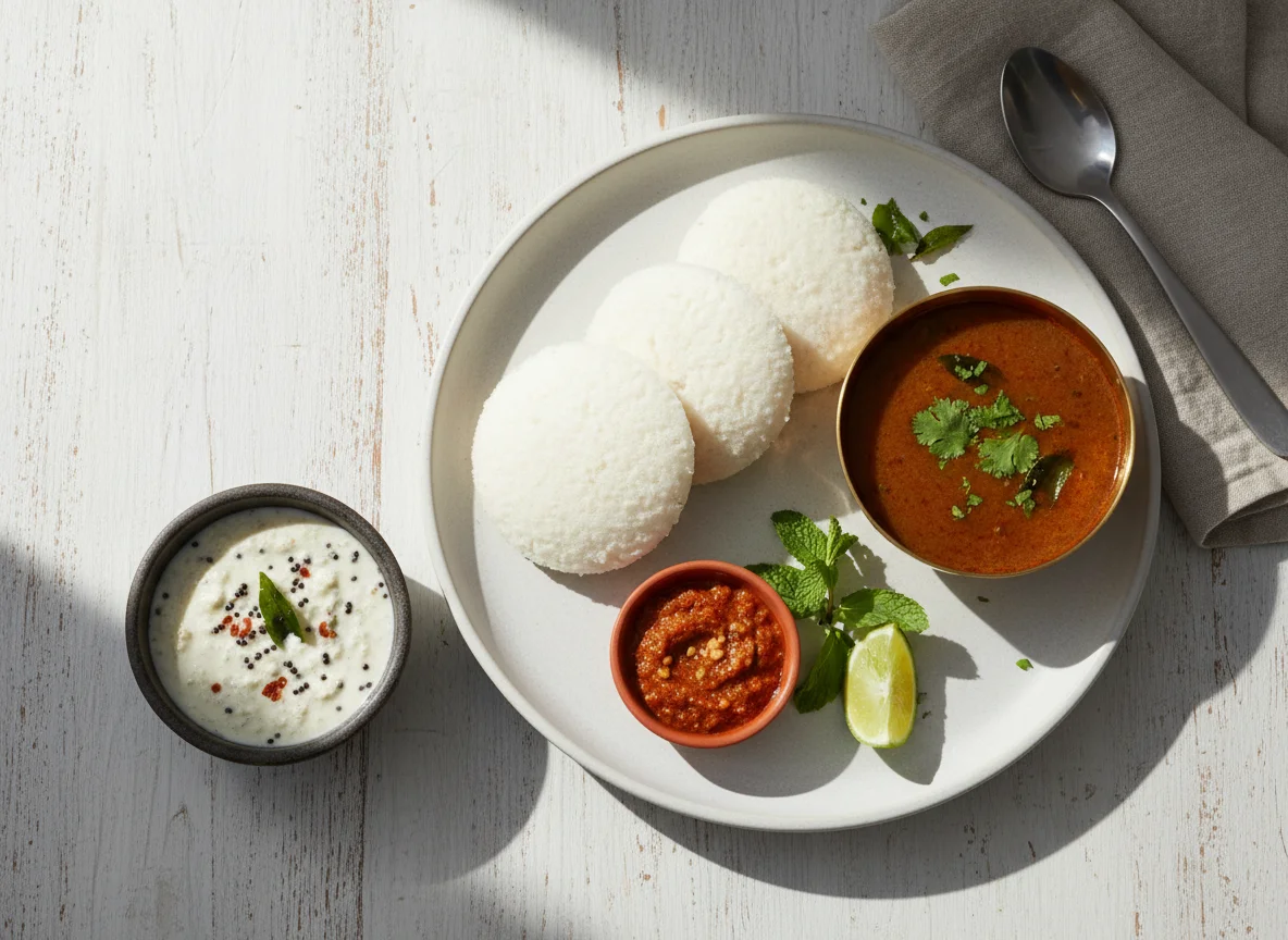 Idli with Sambar and Chutneys photo