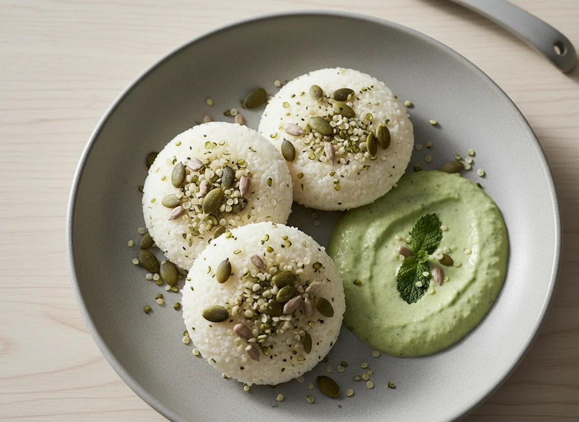 Idli with Seeds and Chutney photo