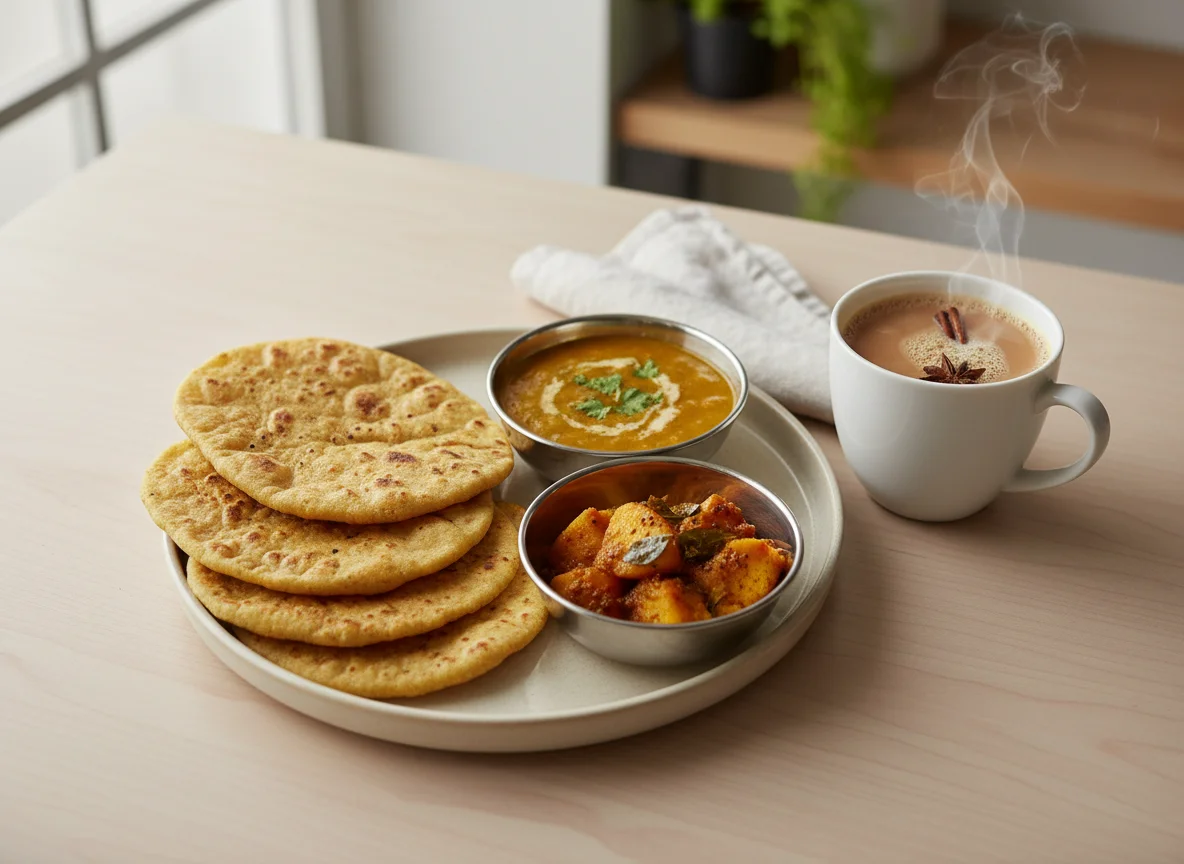 Indian Breakfast Platter with Chai photo
