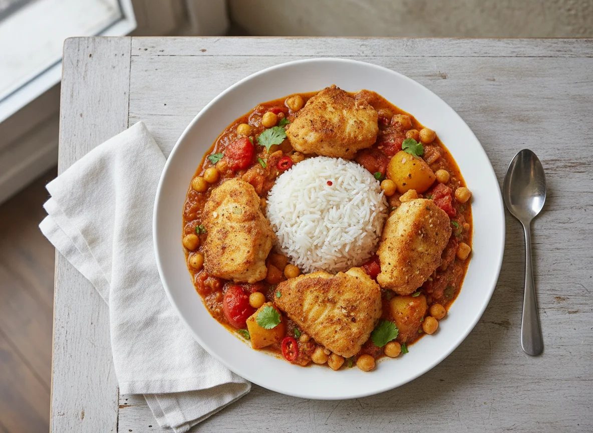 Indian Fish Curry with Rice photo