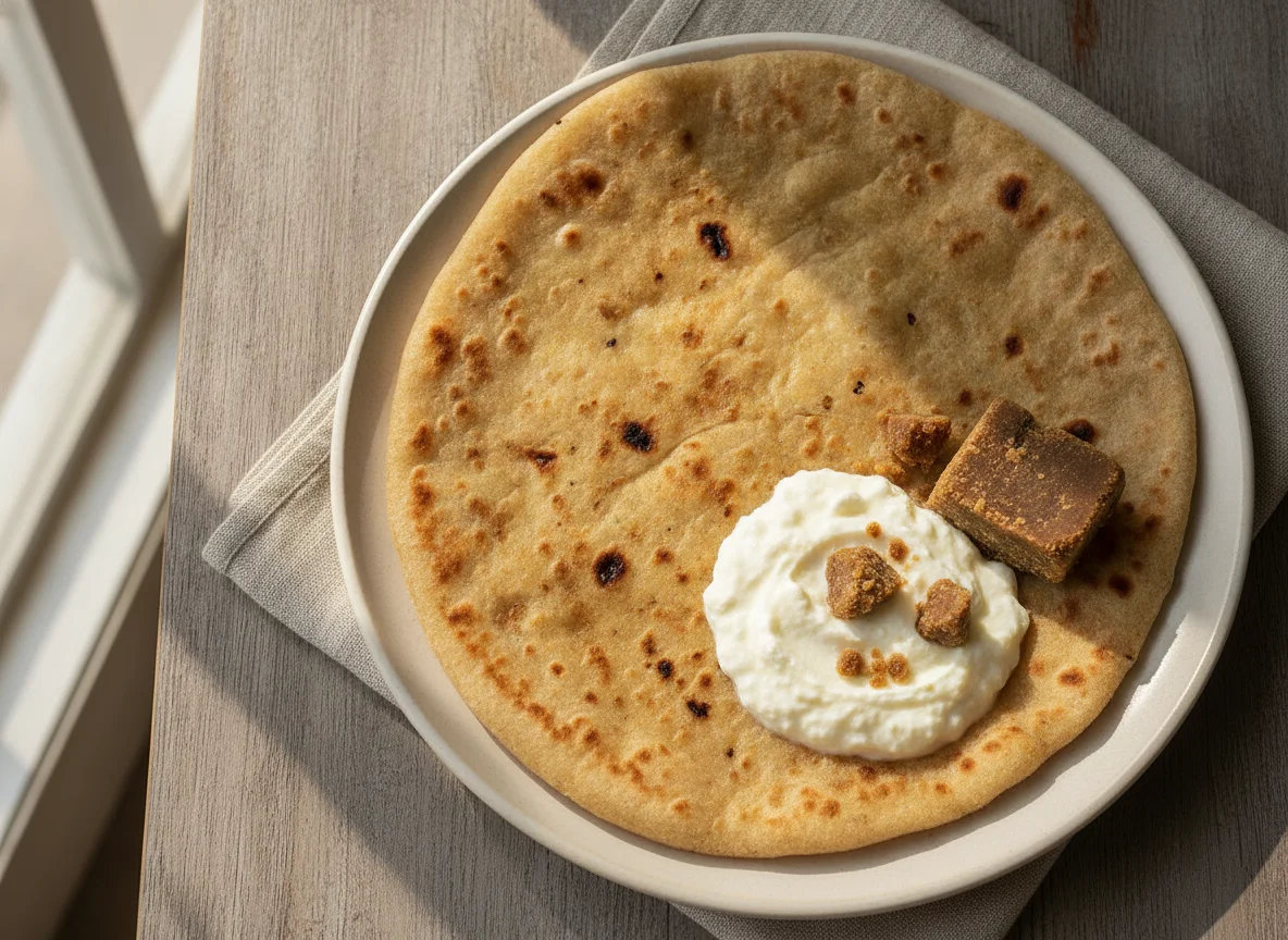 Indian Flatbread with Jaggery and Curd photo
