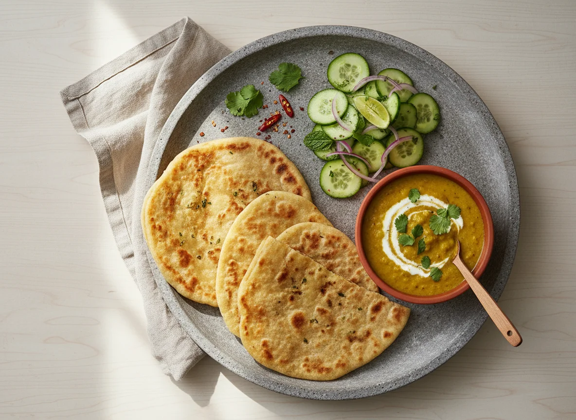 Indian Flatbreads with Dal and Cucumber Salad photo
