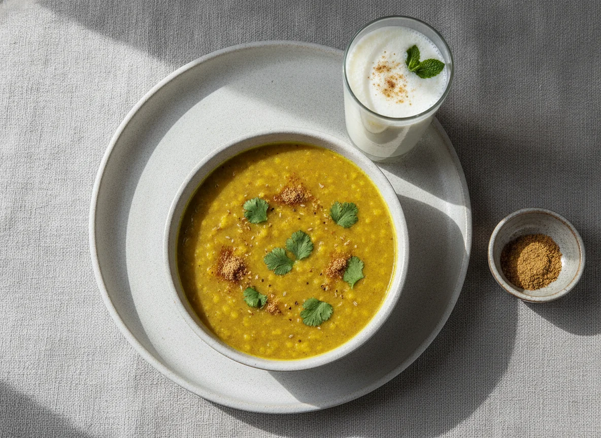Indian Meal with Dal and Buttermilk photo